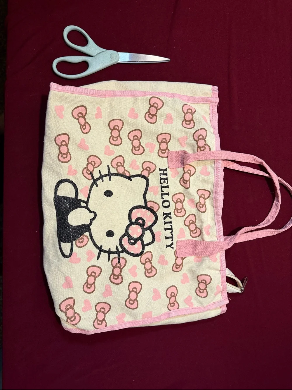 Hello Kitty Pink and Cream Canvas Kids Tote with Bow Pattern